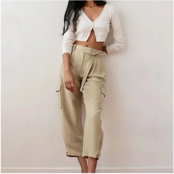 Aritzia Wilfred Kafka Belted Linen‎ Blend Pleated Cargo Pants Black Size 00 - Picture 3 of 17